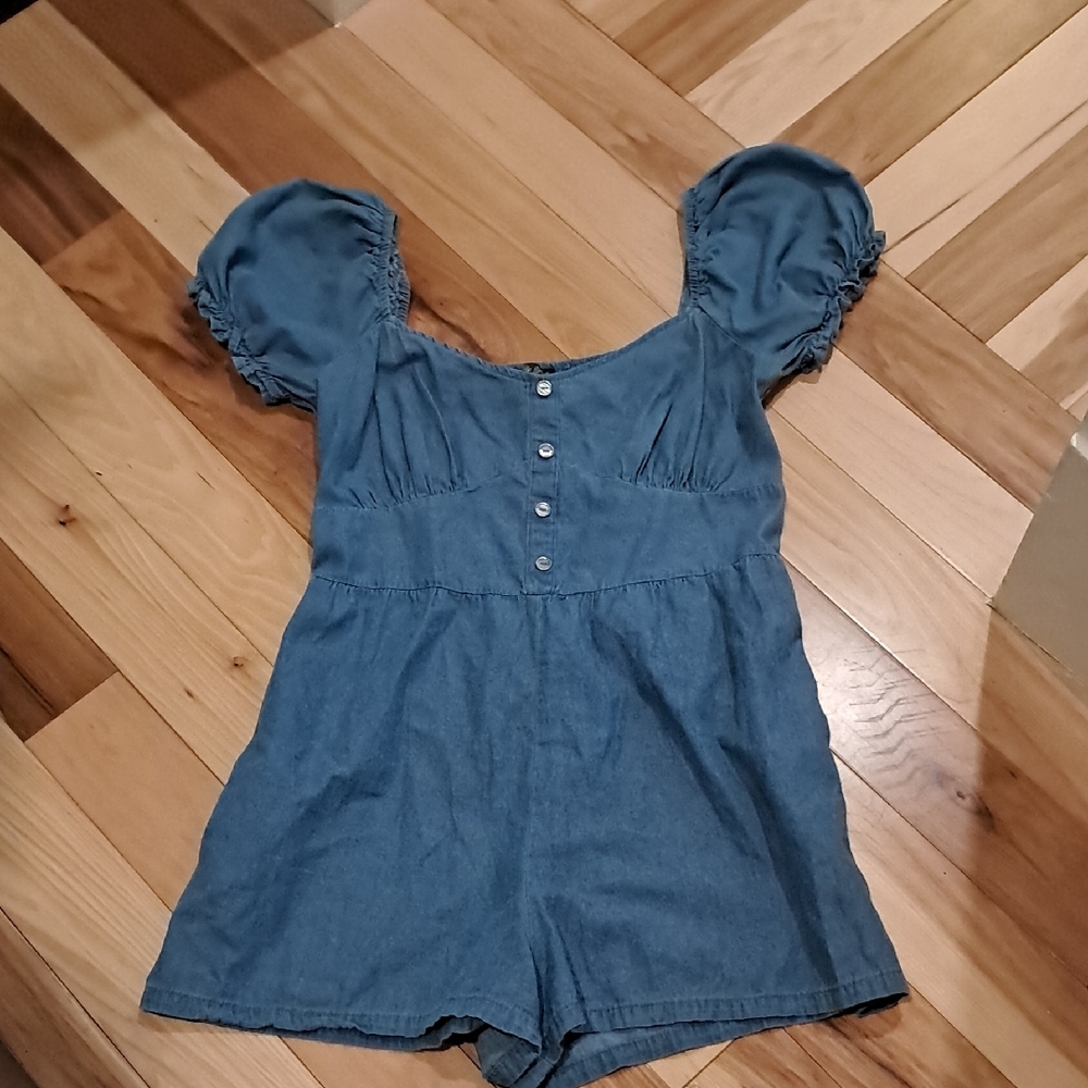 Lily Rose Denim Puff Sleeve  Romper